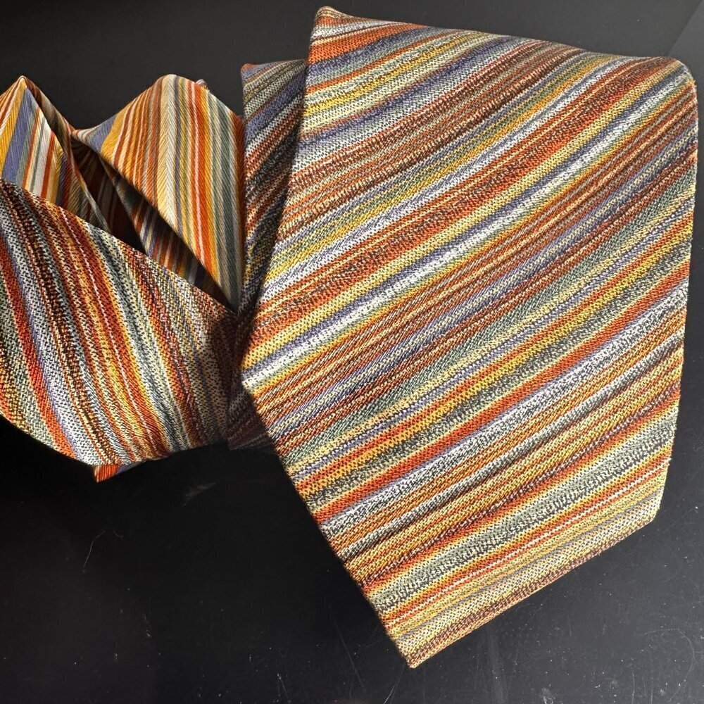 Missoni Mens Tie Silk Neckwear Brown Stripe Earth Toned Blue Gray - Picture 4 of 5